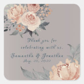 Elegant Romantic Silver Pink Floral Wedding Vierkante Sticker (Voorkant)