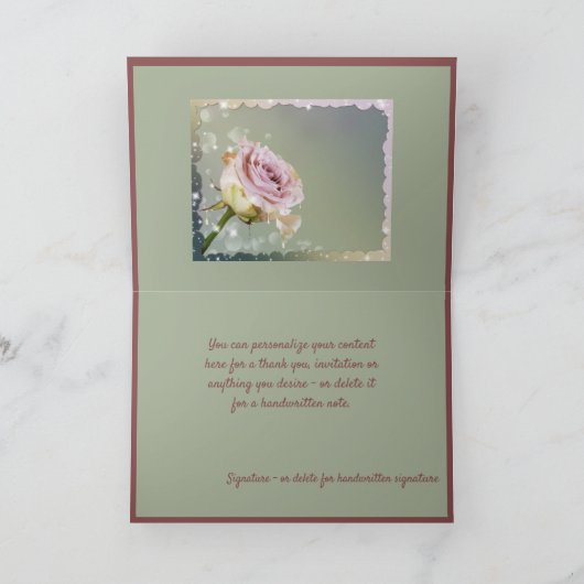 Elegant & Romantic Single Roze Rose Kaart (Binnen)