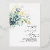 Elegant Romantic Succulents Gold Greenery Wedding Folie Uitnodiging (Voorkant)