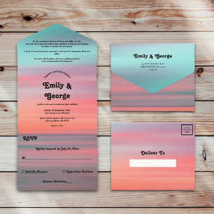 Elegant Romantic Sunset Blue Sky Beach Weddenschap All In One Uitnodiging