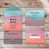 Elegant Romantic Sunset Blue Sky Beach Weddenschap All In One Uitnodiging