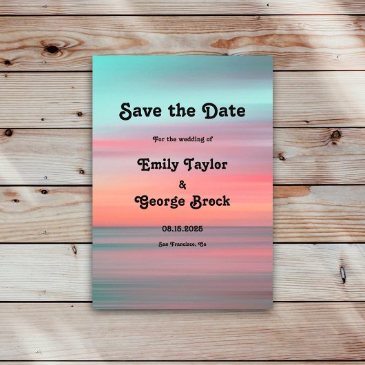 Elegant Romantic Sunset Blue Sky Beach Weddenschap Save The Date