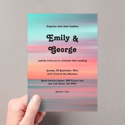 Elegant Romantic Sunset Blue Sky Beach Wedding Acryl Uitnodigingen (Insitu (Draagbaar))