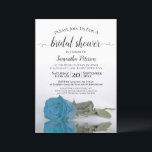 Elegant Romantic Turquoise Blue Roos Vrijgezellenf Kaart<br><div class="desc">Deze prachtige bruiddoucheuitnodiging bevat een foto van één enkel blauw, turquoise of azuurgekleurd roos met lange steeltjes aan de zijkant, dat reflecteert in een pool van water met golven en rimpels. De elegante titel van de manuscriptkalligrafie leent klasse en stijl. Omvat informatie over zowel de douche als het cadeauregister. De...</div>