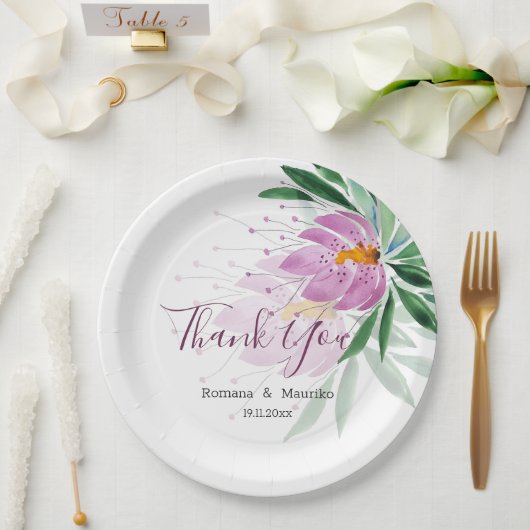 Elegant Romantic Violet Lotus Waterverf Art Papieren Bordje (Huwelijk)