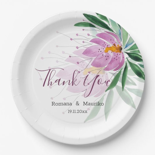 Elegant Romantic Violet Lotus Waterverf Art Papieren Bordje (Voorkant)