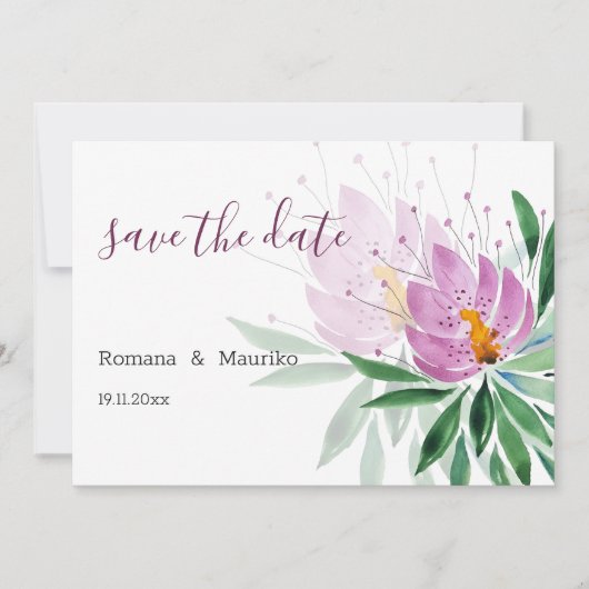Elegant Romantic Violet Lotus Waterverf Art Save The Date (Voorkant)