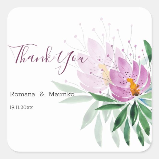 Elegant Romantic Violet Lotus Waterverf Art Vierkante Sticker (Voorkant)