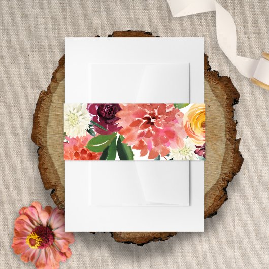 Elegant Romantic Watercolor Floral Dahlia Wedding Uitnodigingen Wikkel