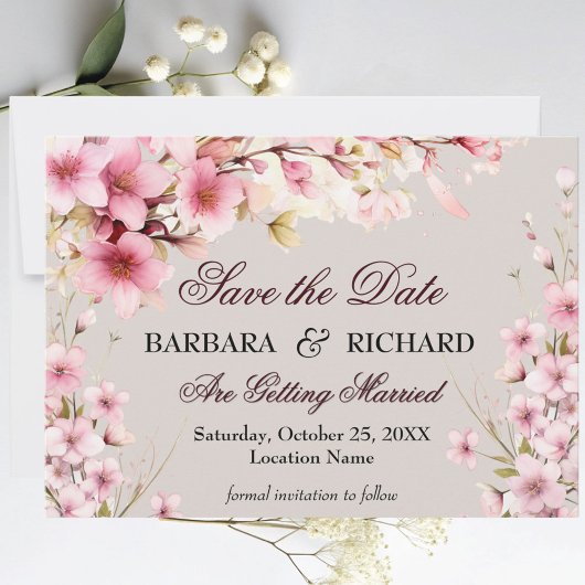 Elegant Romantic Watercolor  Floral Wedding Save The Date