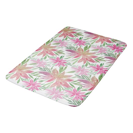 Elegant Romantic Waterverf bloemen schudden roze Badmat (Gekanteld)