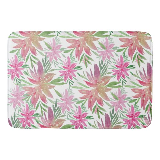 Elegant Romantic Waterverf bloemen schudden roze Badmat (Voorkant)