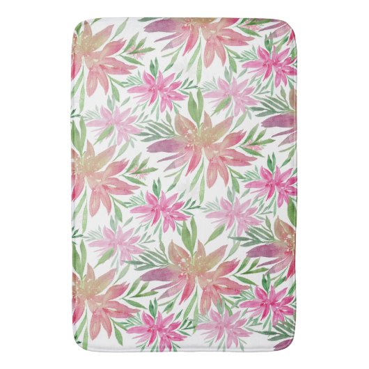 Elegant Romantic Waterverf bloemen schudden roze Badmat (Voorkant Verticaal)
