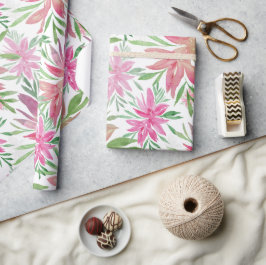 Elegant Romantic Waterverf bloemen schudden roze Cadeaupapier