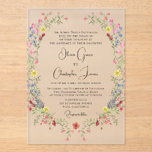 Elegant Romantic Waterverf Floral Wedding Acryl Uitnodigingen