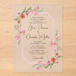 Elegant Romantic Waterverf Floral Wedding Acryl Uitnodigingen<br><div class="desc">Elegant Romantische Waterverf Floral Wedding Acryl Invitations beschikt over romantische oude wereld landcharme met de elegantie van de Regency tijdperk met roze,  oranje,  rode,  blauw en geel waterverf geaccentueerd met handgeschilderd groen. Voeg uw aangepaste tekst toe in een elegant,  modern kalligrafiescript. Ontworpen voor u door Evco Studio www.zazzle.com/store/evcostudio</div>