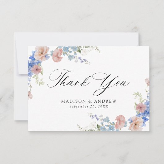 Elegant Romantic Waterverf Floral Wedding Bedankkaart (Voorkant)