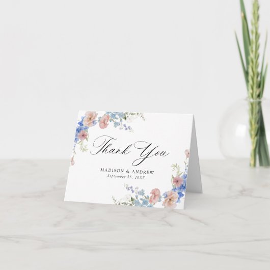 Elegant Romantic Waterverf Floral Wedding Bedankkaart (Voorkant)