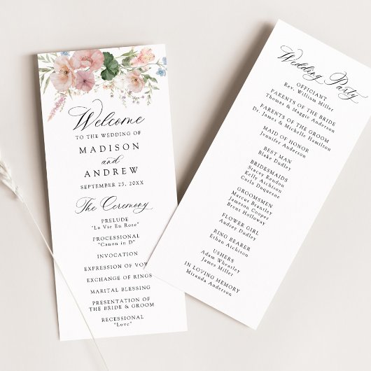 Elegant Romantic Waterverf Floral Wedding Programmakaart