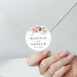 Elegant Romantic Waterverf Floral Wedding Ronde Sticker