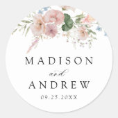 Elegant Romantic Waterverf Floral Wedding Ronde Sticker (Voorkant)