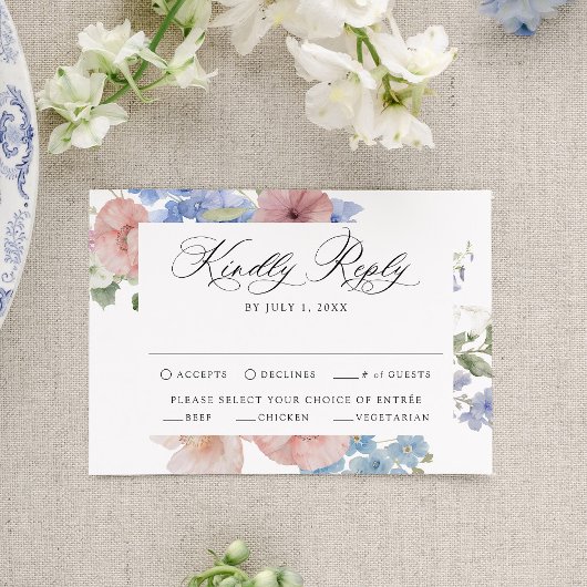Elegant Romantic Waterverf Floral Wedding RSVP Kaartje
