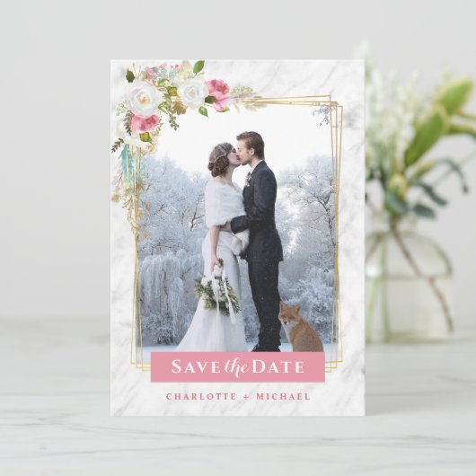 Elegant Romantic Waterverf Floral Wedding Save The Date (Staand voorkant)