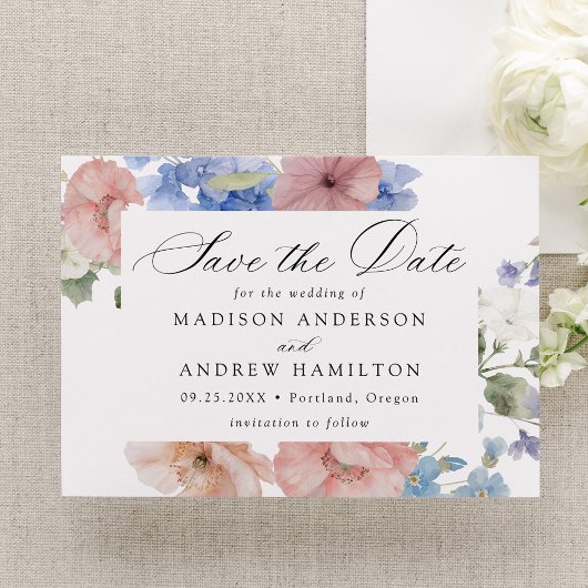 Elegant Romantic Waterverf Floral Wedding Save The Date