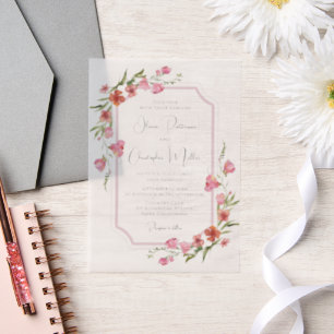 Elegant Romantic Waterverf Floral Wedding Vellum Uitnodigingen