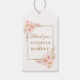 Elegant Romantic Waterverf Roze Blush Gold Rozen Cadeaulabel