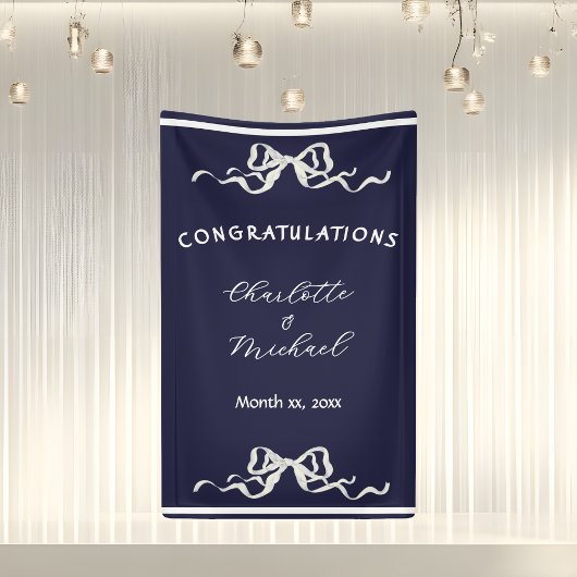 Elegant Romantic Wedding Navy Bow Congratulations  Spandoek
