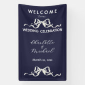 Elegant Romantic Wedding Navy Ribbon & Bow  Spandoek (Verticaal)