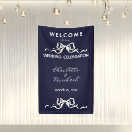 Elegant Romantic Wedding Navy Ribbon & Bow  Spandoek