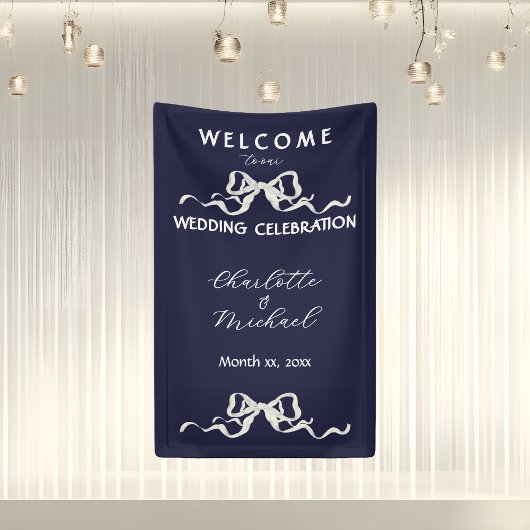 Elegant Romantic Wedding Navy Ribbon & Bow  Spandoek