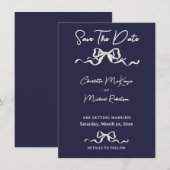 Elegant Romantic Wedding Navy & White Ribbon & Bow Save The Date (Voorkant / Achterkant)