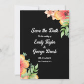 Elegant Romantic Wildbloemen Black Floral Wedding Save The Date (Voorkant)