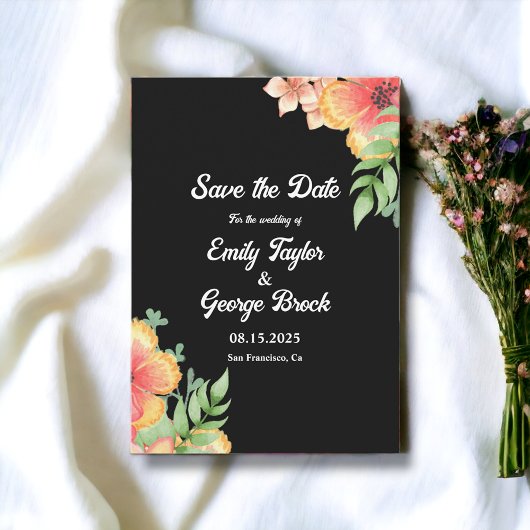 Elegant Romantic Wildbloemen Black Floral Wedding Save The Date