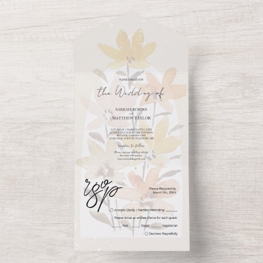 Elegant Romantic Wildbloemen Terracotta All In One Uitnodiging (Binnen)