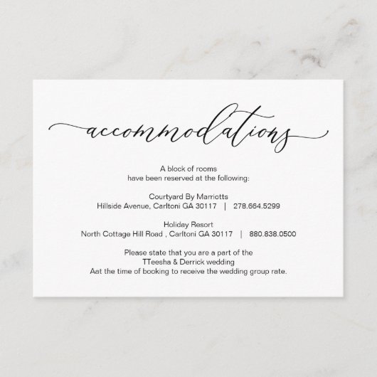 Elegant Romantic, zwart, accommodatie Informatiekaartje (Voorkant)