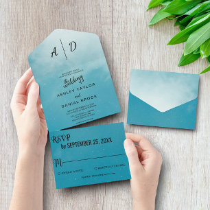 Elegant romantisch blauw Al in One Wedding Invite All In One Uitnodiging