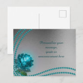 Elegant & Romantisch Blauw Roos & Parels Personali Aankondigingskaart (Voorkant / Achterkant)