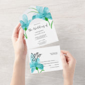 Elegant Romantisch Blauw Waterverf Iris All In One Uitnodiging (Afscheurbaar)