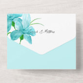 Elegant Romantisch Blauw Waterverf Iris All In One Uitnodiging (Achterkant)