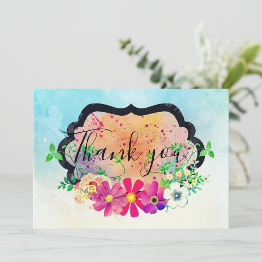 Elegant romantisch bloemboeket dank u kaart (Staand voorkant)