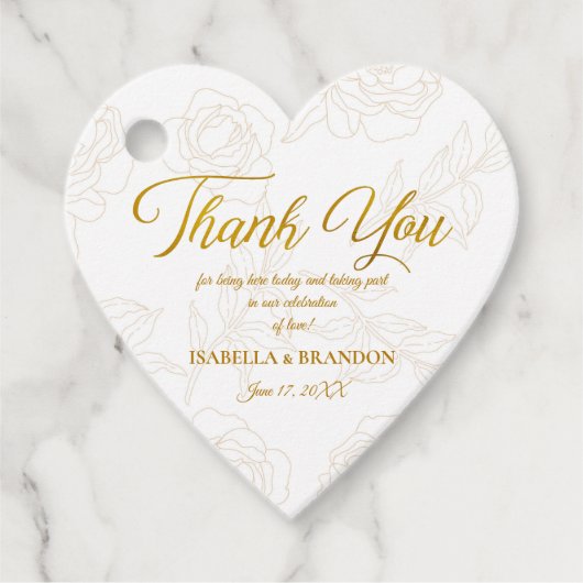 Elegant Romantisch Bloemen Goud Script Bruiloft Bedankjes Labels (Voorkant)