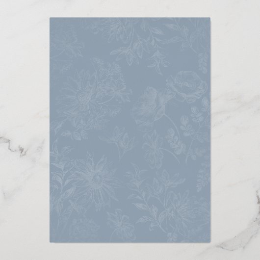 Elegant Romantisch Bloemen Stoffig Blauw Bruiloft  Folie Uitnodiging (Achterkant)