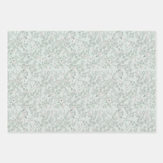 Elegant Romantisch  Bloemenpatroon Sage Inpakpapier Vel (Voorkant)