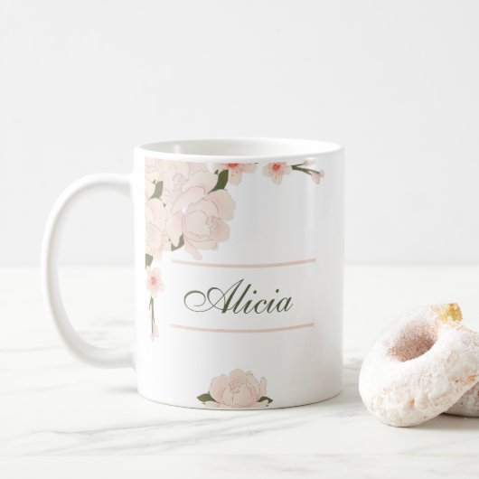 Elegant Romantisch Blush Roze Bloemen Bruidsmeisje Koffiemok (Met donut)