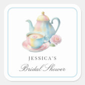 Elegant Romantisch Bruids Tea Party Vrijgezellenfe Vierkante Sticker (Voorkant)