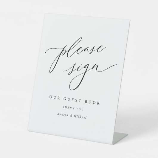 Elegant Romantisch Bruiloft Gast Boek Tafelbord Reclamebord Met Voetstuk (Voorkant)